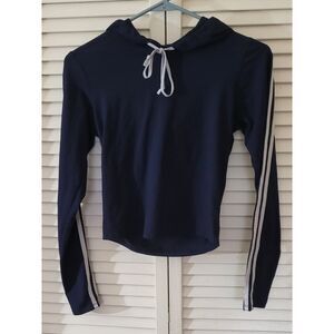 Navy Blue Hoodie Sports Top with White Stripes by Icon Apparel – Size M